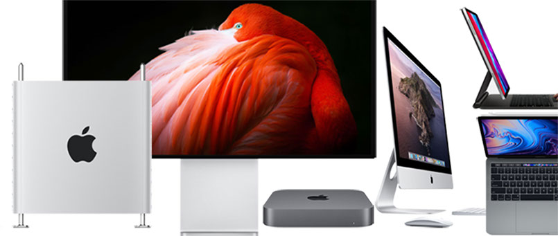 Mac Pro, iMac, iMac Pro, Mac Mini, MacBook Air, MacBook Pro, and Pro Display XDR.
